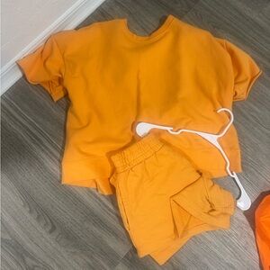 Orange Short Sleeve Top and Shorts Set